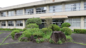 いろいろ撮影できる学校スタジオの正面入り口前の植え込み・雑草駆除