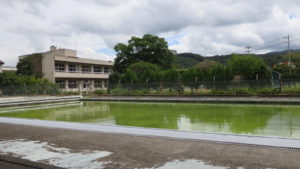 いろいろ撮影できる学校スタジオのプール・撮影・コロナウイルスで使えなくなった・設定・緑色の水にしました。