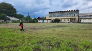 校庭の雑草駆除・除草剤散布